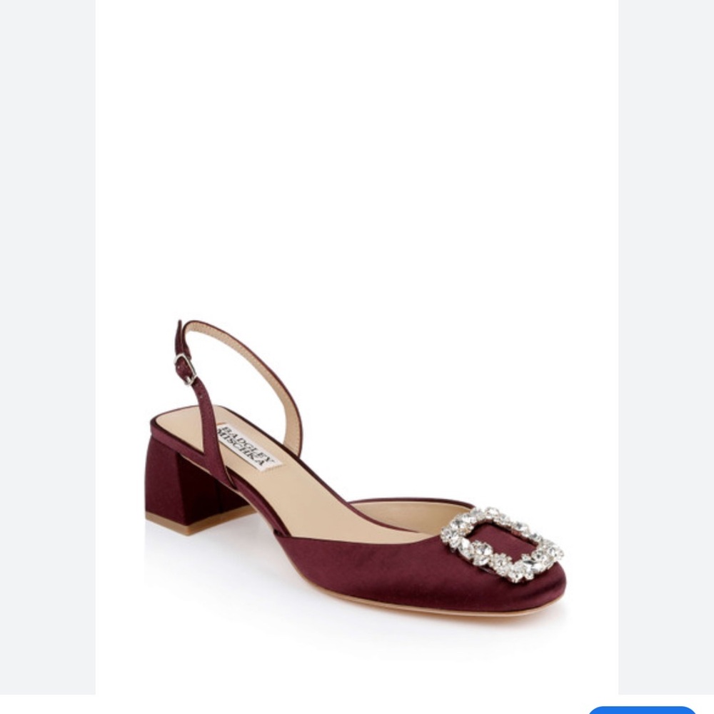 Badgley Mischka Vivia Satin Block Heel Slingbacks with Crystal Buckle